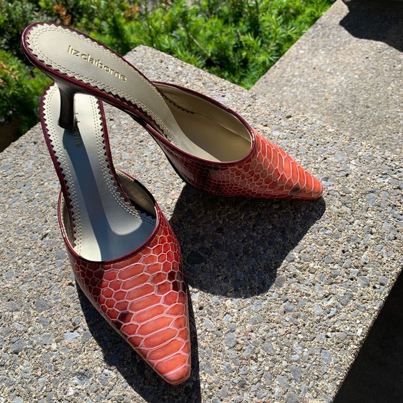 Croc pattern Leather Kitten heel slides - Picture 2 of 6